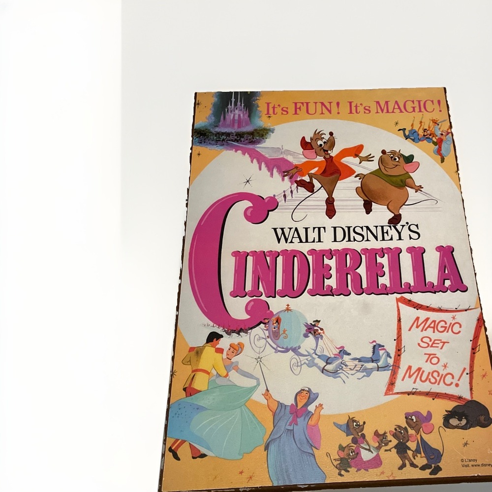 Walt Disney Cinderella Movie Poster Wall Plaque Wood Vintage Colors Princess!